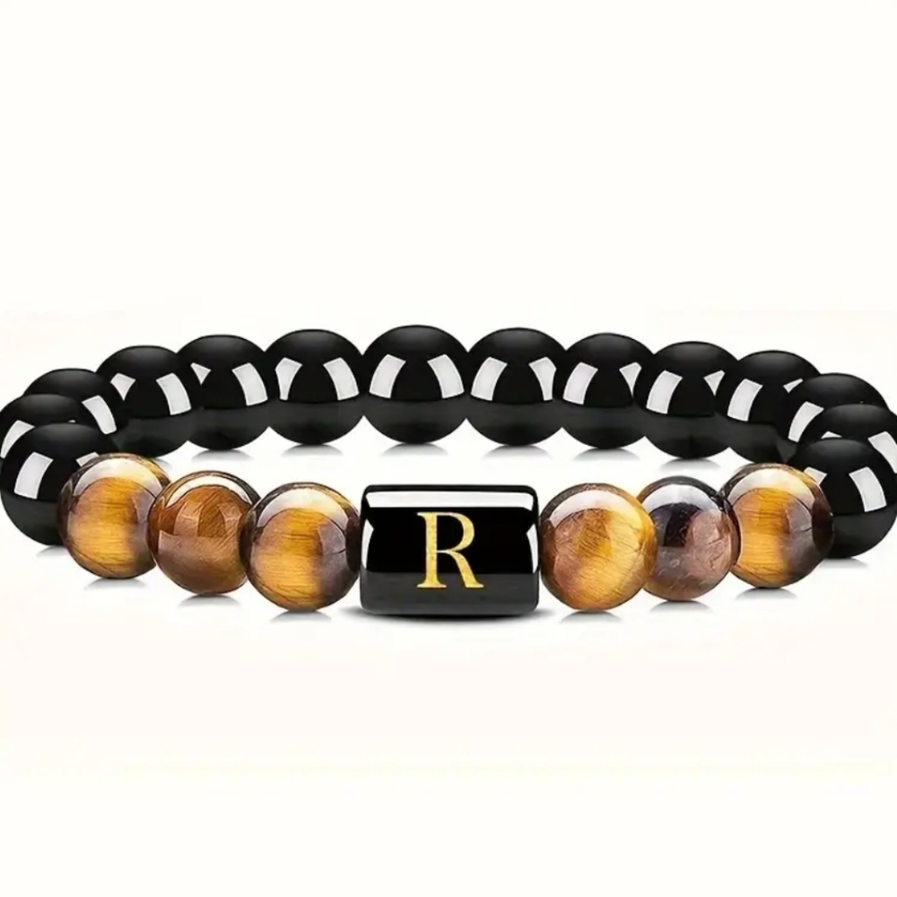 Men's tiger eye Initial Bead Bracelet